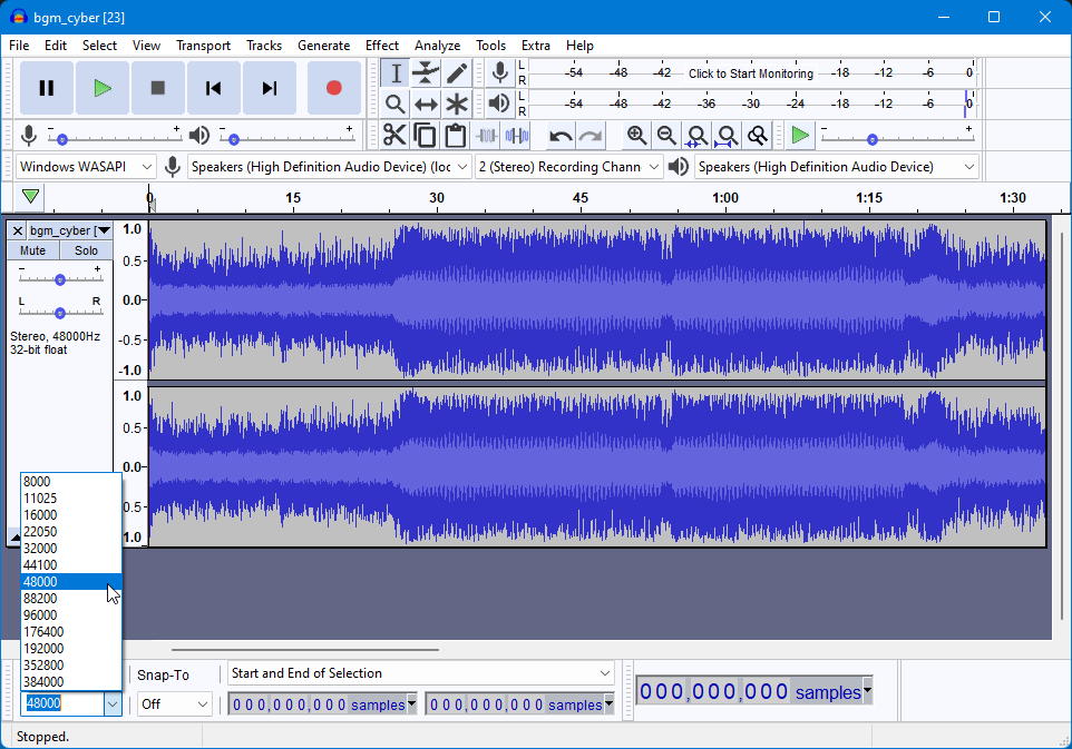 Setting the sample rate in audacity